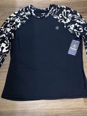 Hurley Women’s UPF 50+ Long Sleeve Rash Guard Pullover Monochrome Print 2XL